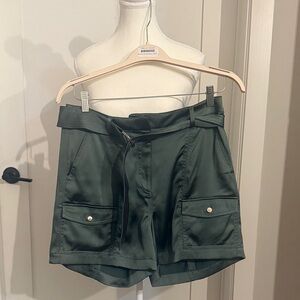 NWT White House Black Market Women's Green Satin Shorts